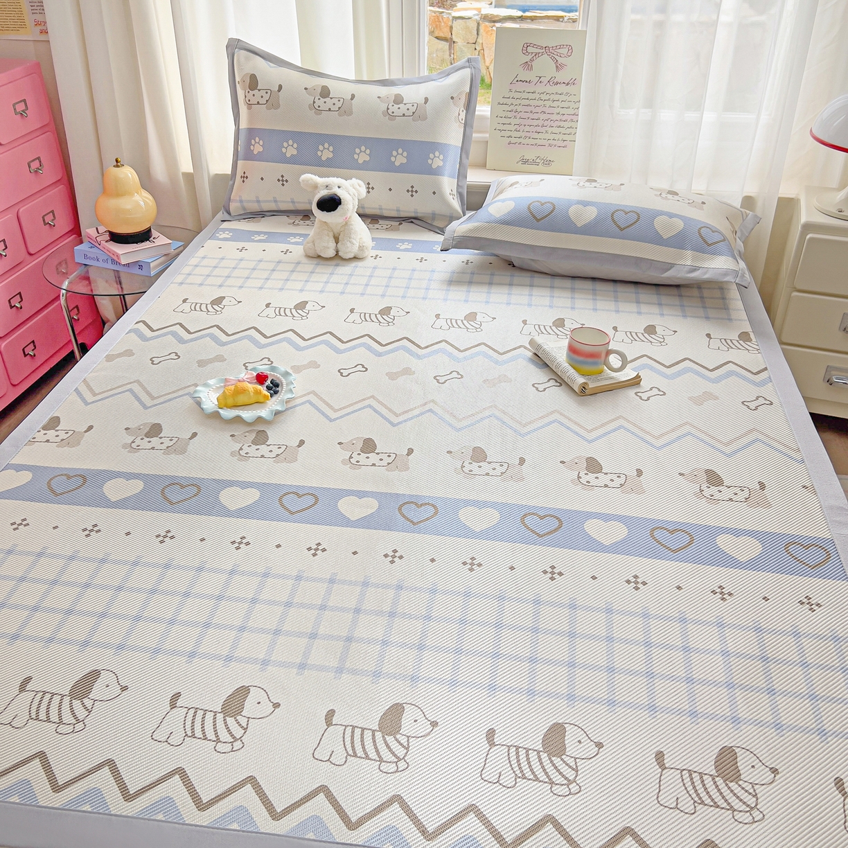 91家纺网 家纺一手货源 找家纺 川悦生活 2026新款时尚数码印花冰藤席 费尔岛小狗