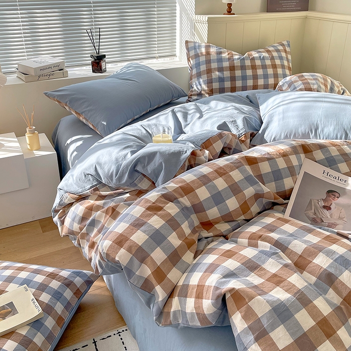 春皖家纺 2026春夏新款全棉纯棉水洗棉四件套 翠竹-彩格