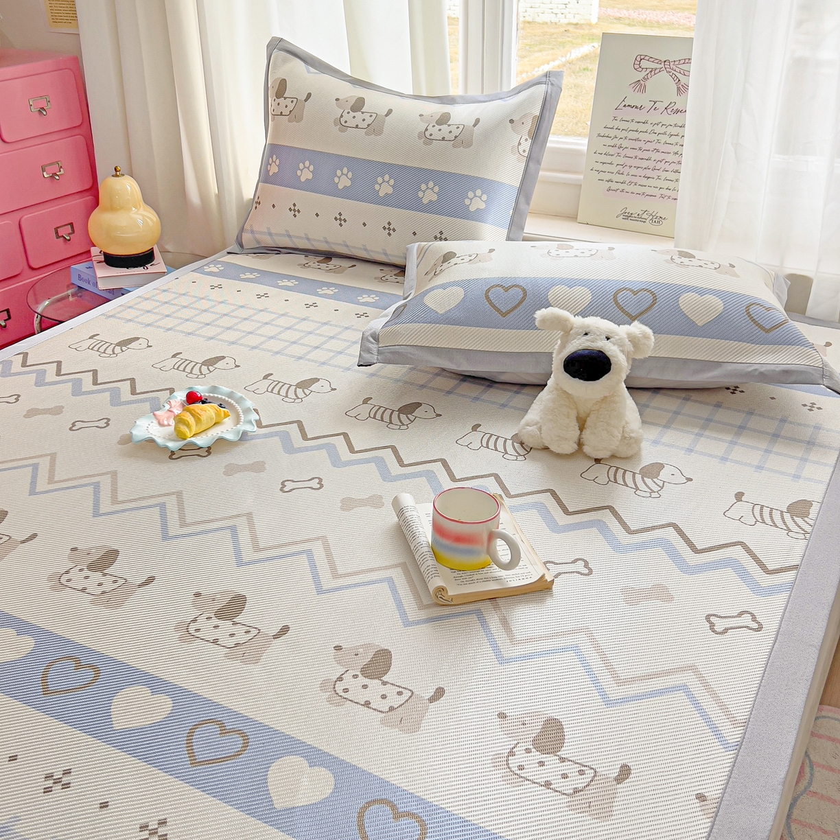 91家纺网 家纺一手货源 找家纺 川悦生活 2026新款时尚数码印花冰藤席 费尔岛小狗