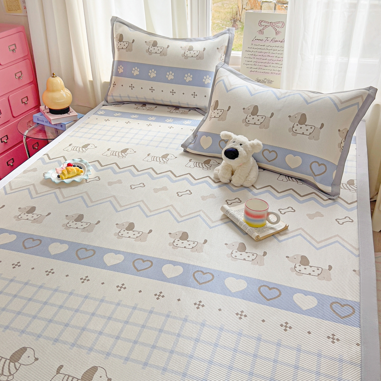 91家纺网 家纺一手货源 找家纺 川悦生活 2026新款时尚数码印花冰藤席 费尔岛小狗