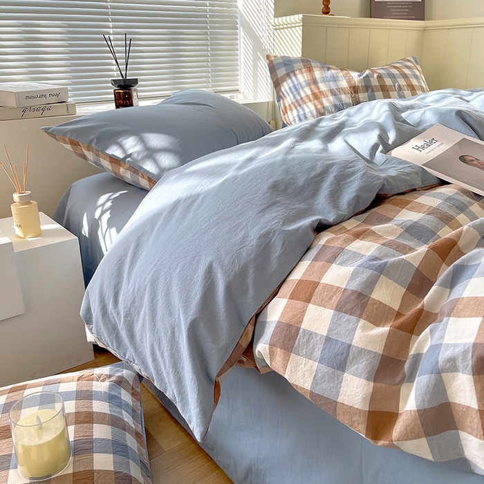 91家纺网 家纺一手货源 找家纺 春皖家纺 2026春夏新款全棉纯棉水洗棉四件套 翠竹-彩格