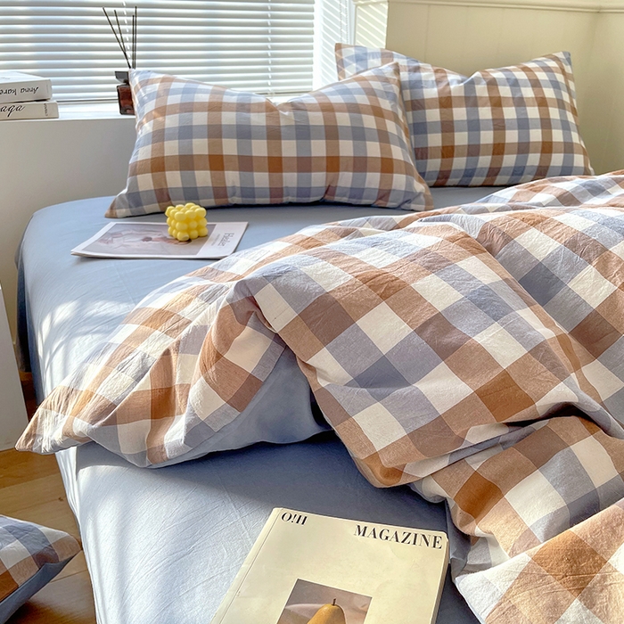 91家纺网 家纺一手货源 找家纺 春皖家纺 2026春夏新款全棉纯棉水洗棉四件套 翠竹-彩格