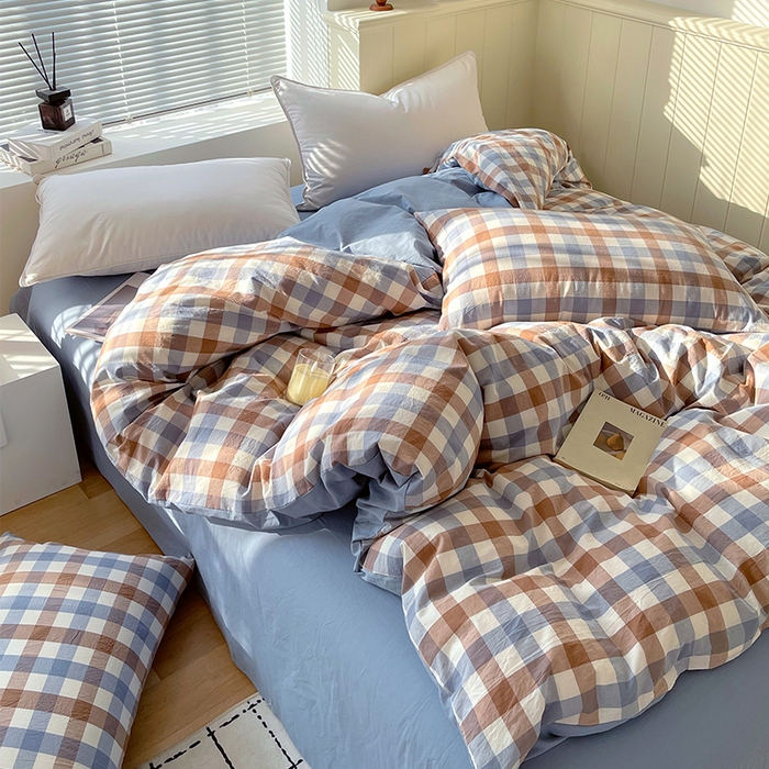 91家纺网 家纺一手货源 找家纺 春皖家纺 2026春夏新款全棉纯棉水洗棉四件套 翠竹-彩格