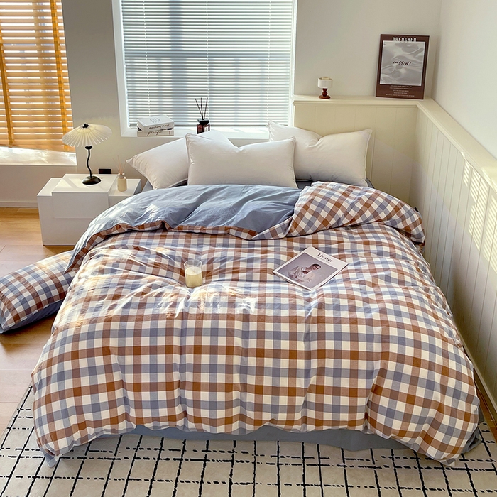 91家纺网 家纺一手货源 找家纺 春皖家纺 2026春夏新款全棉纯棉水洗棉四件套 翠竹-彩格