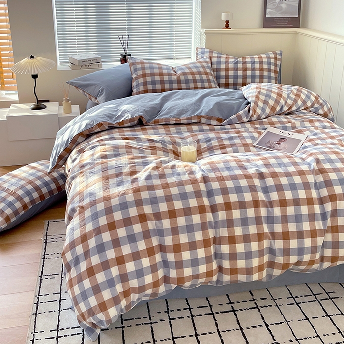 91家纺网 家纺一手货源 找家纺 春皖家纺 2026春夏新款全棉纯棉水洗棉四件套 翠竹-彩格