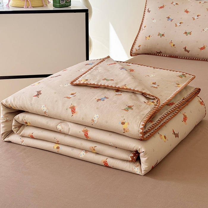 91家纺网 家纺一手货源 找家纺 （总）爱她美家纺 2026新款A类全棉有氧双层纱大豆夏被夏凉被空调被四件套