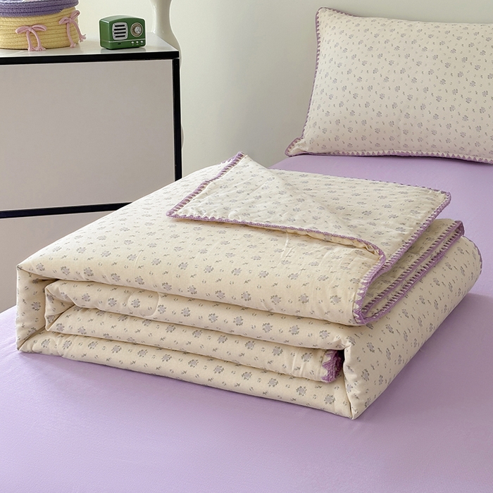 91家纺网 家纺一手货源 找家纺 （总）爱她美家纺 2026新款A类全棉有氧双层纱大豆夏被夏凉被空调被四件套