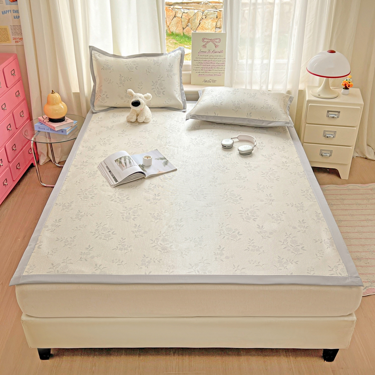 91家纺网 家纺一手货源 找家纺 川悦生活 2026新款时尚数码印花冰藤席 芙娜小花