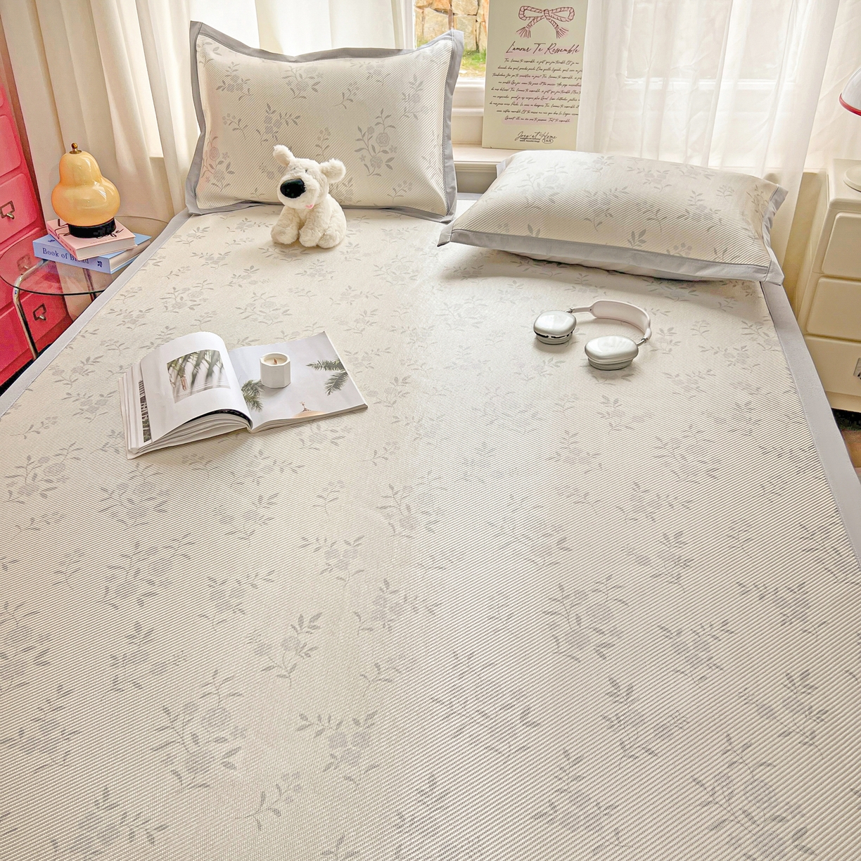 91家纺网 家纺一手货源 找家纺 川悦生活 2026新款时尚数码印花冰藤席 芙娜小花