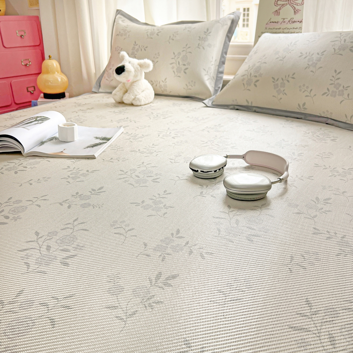 91家纺网 家纺一手货源 找家纺 川悦生活 2026新款时尚数码印花冰藤席 芙娜小花