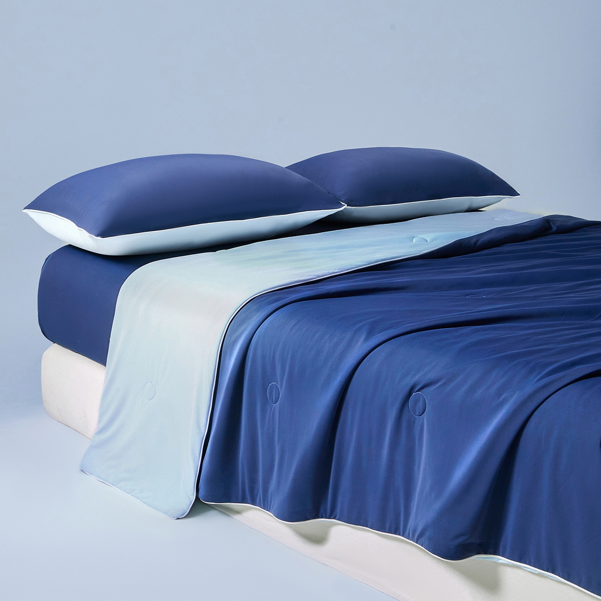 91家纺网 家纺一手货源 找家纺 寐眠 2026新款凉感纯色双拼夏被夏凉被空调被-风格一 墨兰冰糯