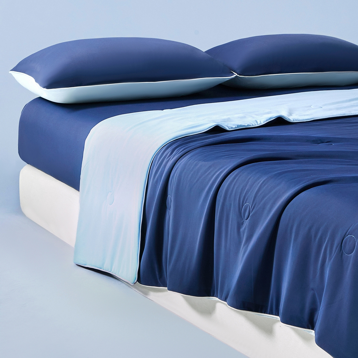 91家纺网 家纺一手货源 找家纺 寐眠 2026新款凉感纯色双拼夏被夏凉被空调被-风格一 墨兰冰糯