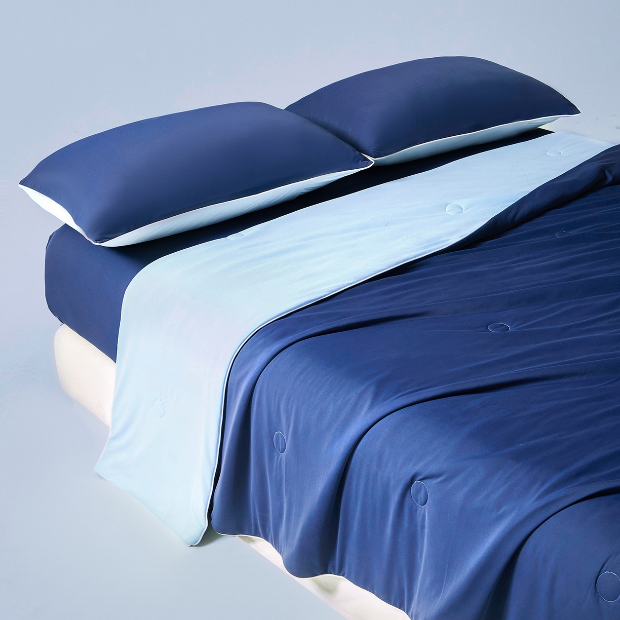 91家纺网 家纺一手货源 找家纺 寐眠 2026新款凉感纯色双拼夏被夏凉被空调被-风格一 墨兰冰糯