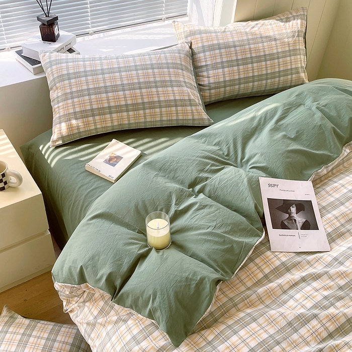 91家纺网 家纺一手货源 找家纺 春皖家纺 2026春夏新款全棉纯棉水洗棉四件套 翠竹-果条