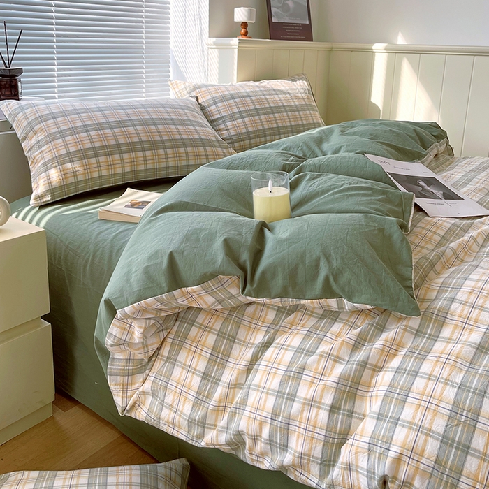 91家纺网 家纺一手货源 找家纺 春皖家纺 2026春夏新款全棉纯棉水洗棉四件套 翠竹-果条