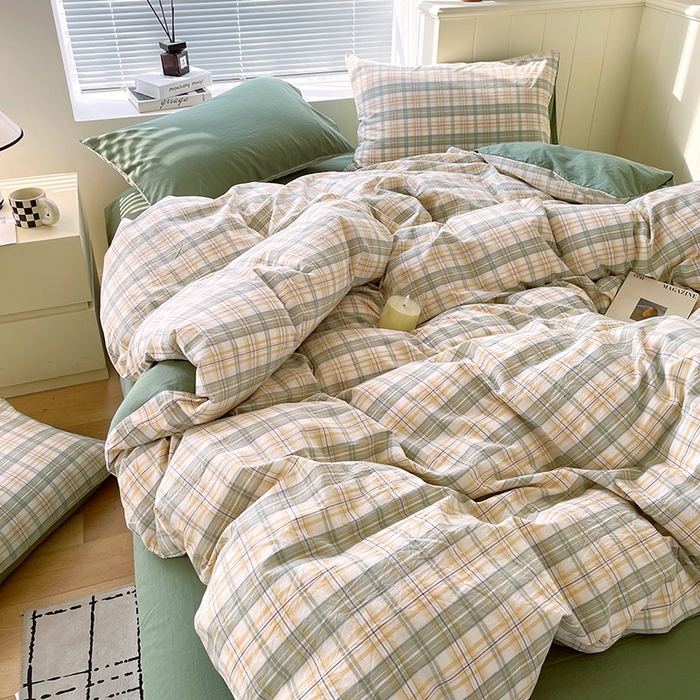 91家纺网 家纺一手货源 找家纺 春皖家纺 2026春夏新款全棉纯棉水洗棉四件套 翠竹-果条