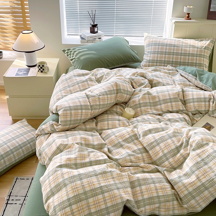 91家纺网 家纺一手货源 找家纺 春皖家纺 2026春夏新款全棉纯棉水洗棉四件套 翠竹-果条