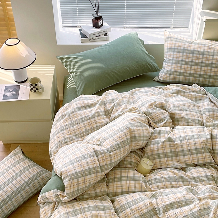 91家纺网 家纺一手货源 找家纺 春皖家纺 2026春夏新款全棉纯棉水洗棉四件套 翠竹-果条