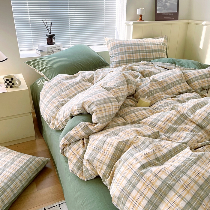 91家纺网 家纺一手货源 找家纺 春皖家纺 2026春夏新款全棉纯棉水洗棉四件套 翠竹-果条