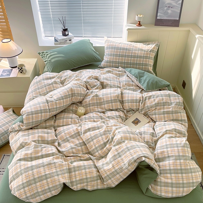 91家纺网 家纺一手货源 找家纺 春皖家纺 2026春夏新款全棉纯棉水洗棉四件套 翠竹-果条