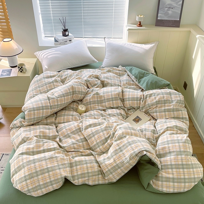 91家纺网 家纺一手货源 找家纺 春皖家纺 2026春夏新款全棉纯棉水洗棉四件套 翠竹-果条