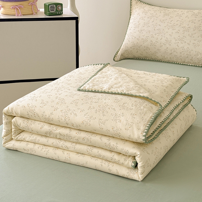 爱她美家纺 2026新款A类全棉有氧双层纱大豆夏被夏凉被空调被四件套 春意