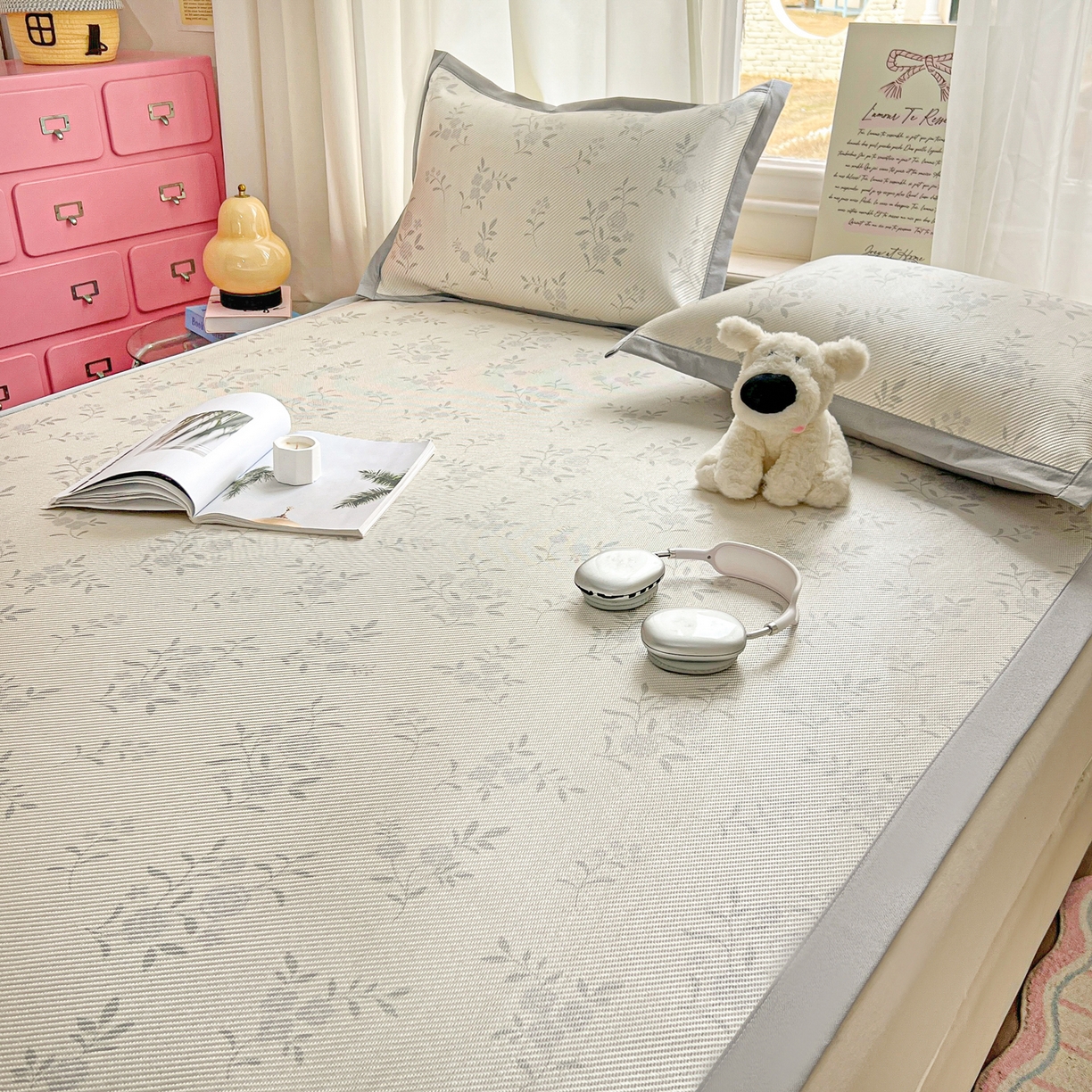 91家纺网 家纺一手货源 找家纺 川悦生活 2026新款时尚数码印花冰藤席 芙娜小花