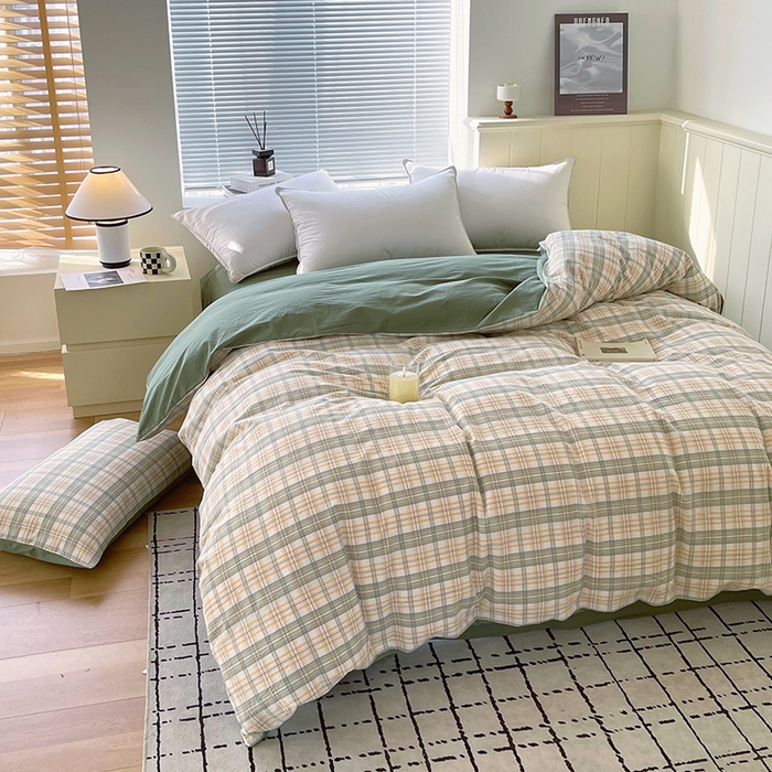 91家纺网 家纺一手货源 找家纺 春皖家纺 2026春夏新款全棉纯棉水洗棉四件套 翠竹-果条