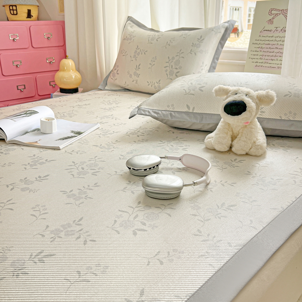 91家纺网 家纺一手货源 找家纺 川悦生活 2026新款时尚数码印花冰藤席 芙娜小花