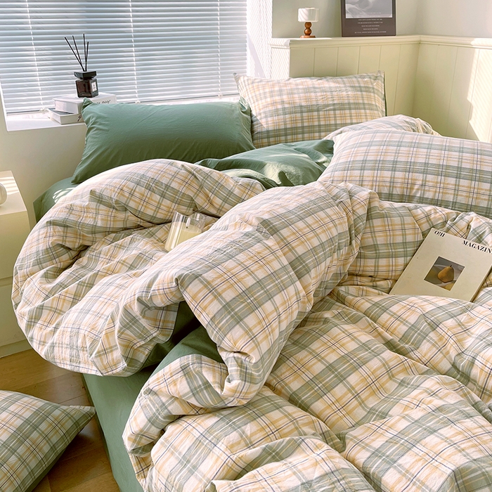 91家纺网 家纺一手货源 找家纺 春皖家纺 2026春夏新款全棉纯棉水洗棉四件套 翠竹-果条