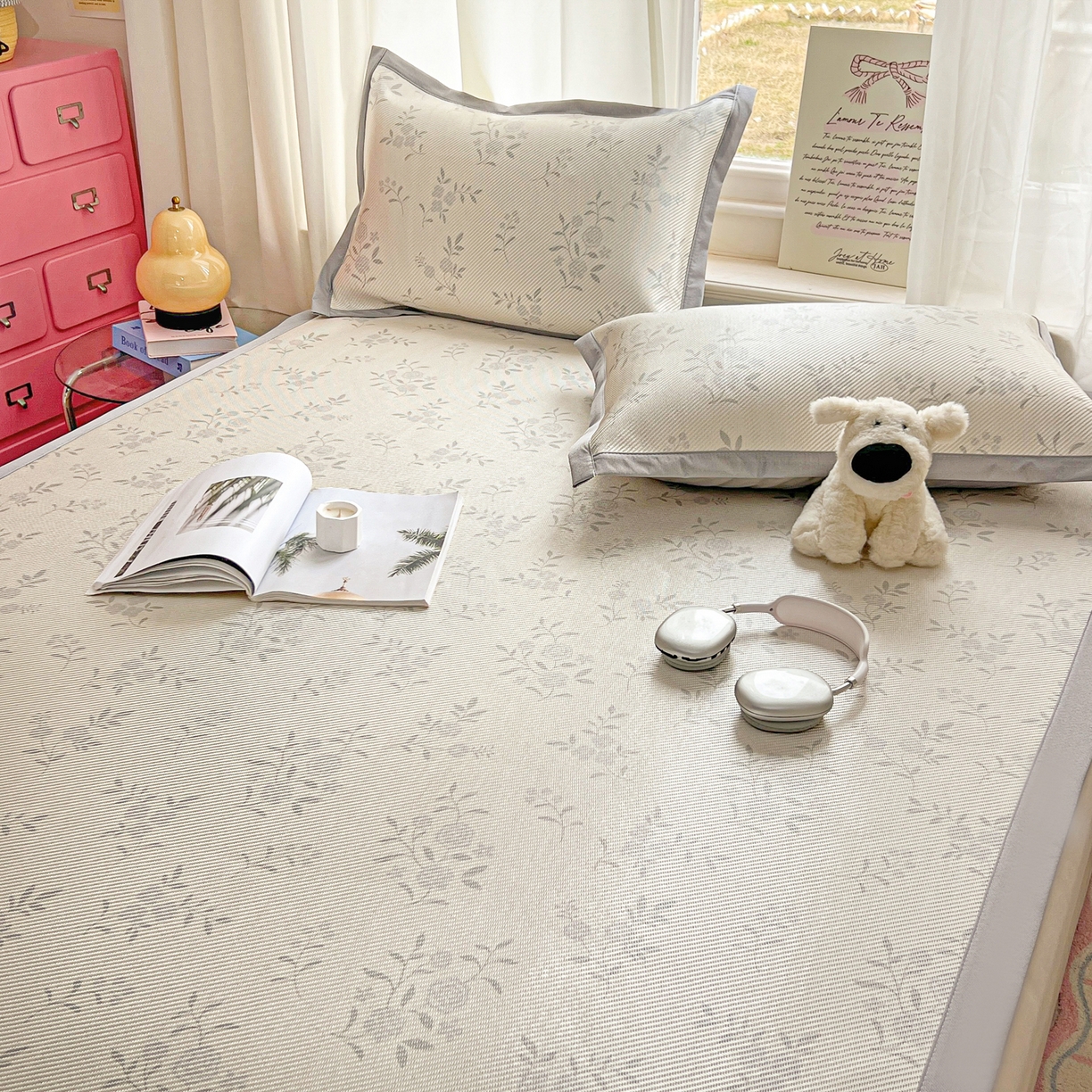 91家纺网 家纺一手货源 找家纺 川悦生活 2026新款时尚数码印花冰藤席 芙娜小花