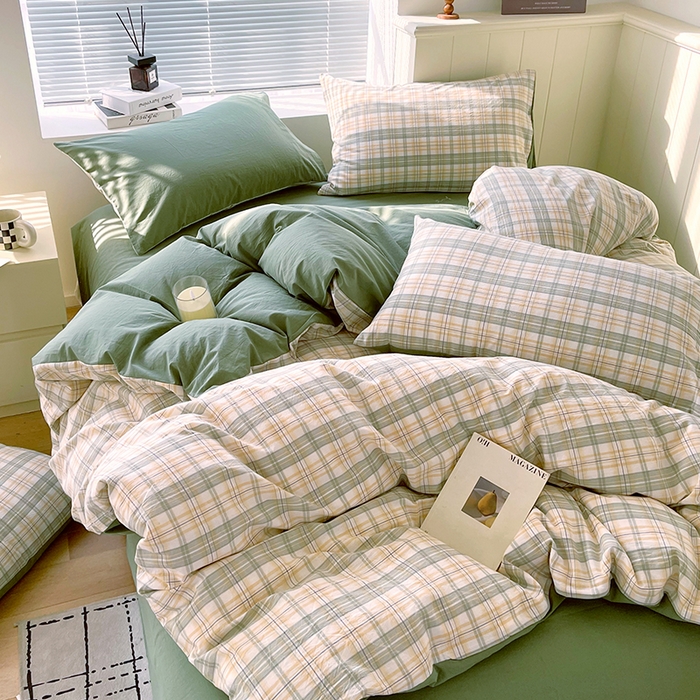 91家纺网 家纺一手货源 找家纺 春皖家纺 2026春夏新款全棉纯棉水洗棉四件套 翠竹-果条