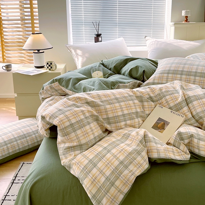 91家纺网 家纺一手货源 找家纺 春皖家纺 2026春夏新款全棉纯棉水洗棉四件套 翠竹-果条