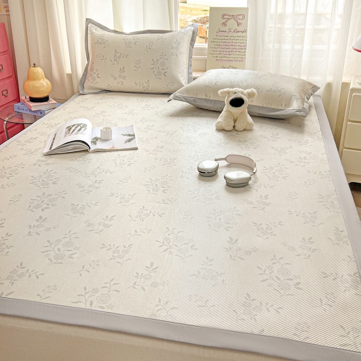 91家纺网 家纺一手货源 找家纺 川悦生活 2026新款时尚数码印花冰藤席 芙娜小花