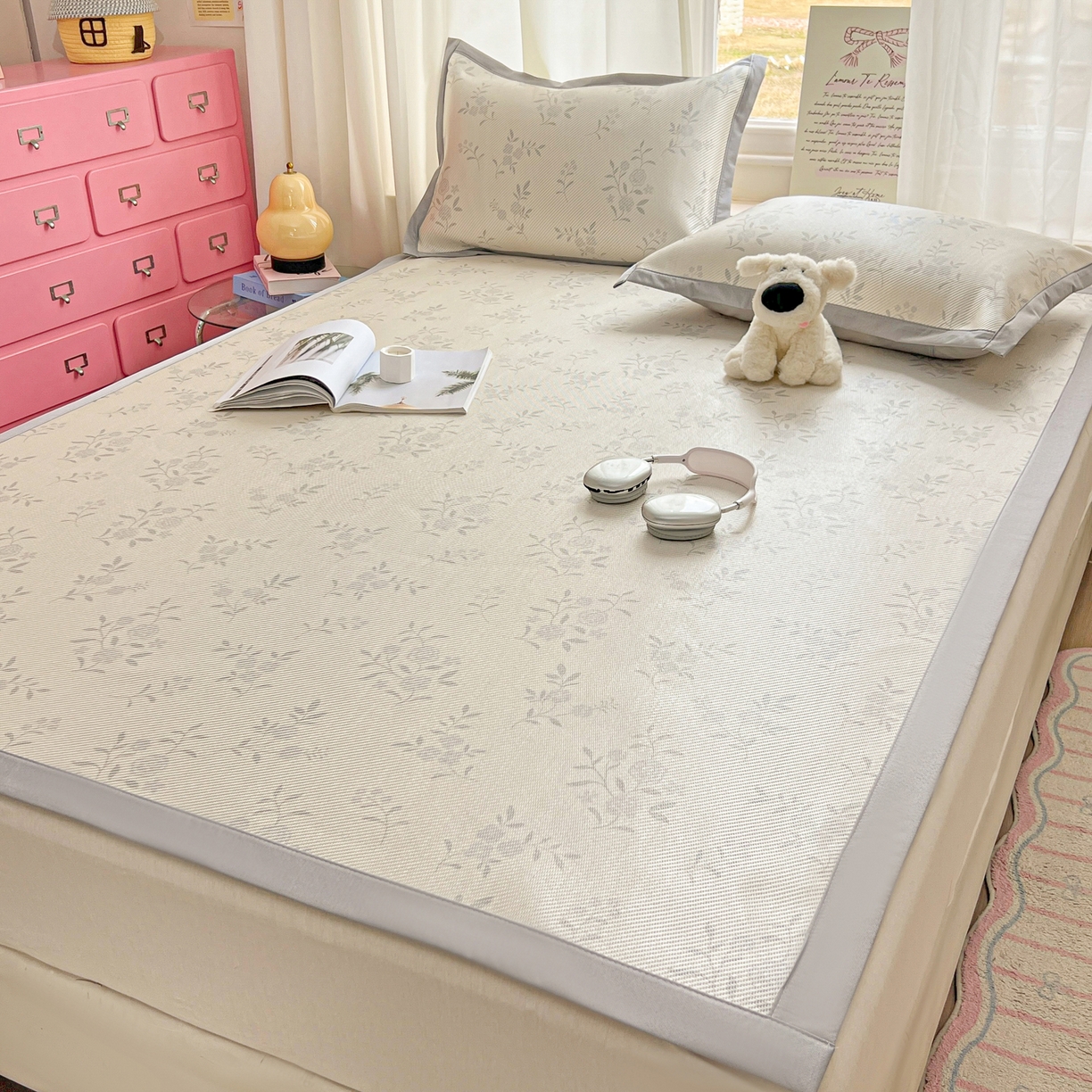 91家纺网 家纺一手货源 找家纺 川悦生活 2026新款时尚数码印花冰藤席 芙娜小花