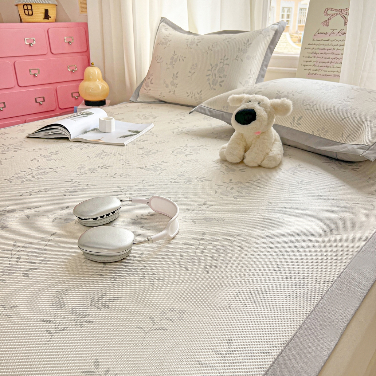 91家纺网 家纺一手货源 找家纺 川悦生活 2026新款时尚数码印花冰藤席 芙娜小花