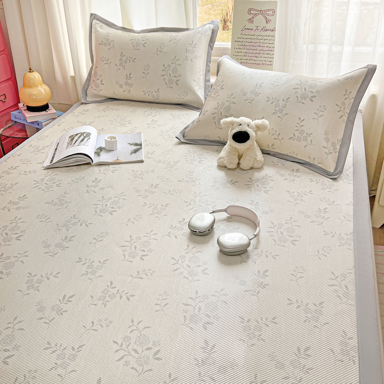 91家纺网 家纺一手货源 找家纺 川悦生活 2026新款时尚数码印花冰藤席 芙娜小花