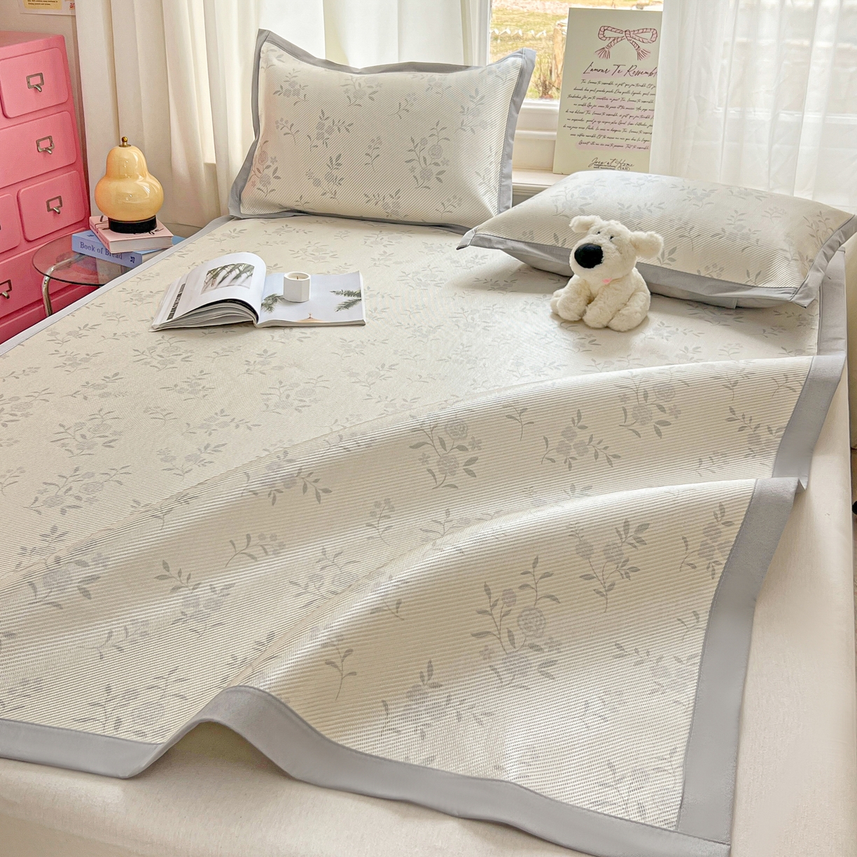 91家纺网 家纺一手货源 找家纺 川悦生活 2026新款时尚数码印花冰藤席 芙娜小花