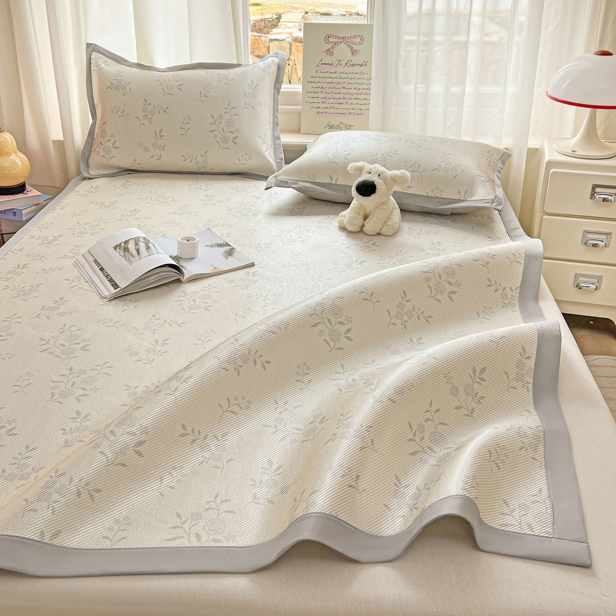 91家纺网 家纺一手货源 找家纺 川悦生活 2026新款时尚数码印花冰藤席 芙娜小花