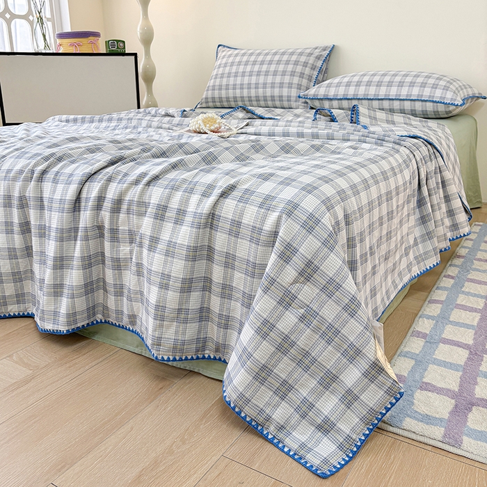 91家纺网 家纺一手货源 找家纺 爱她美家纺 2026新款A类全棉有氧双层纱大豆夏被夏凉被空调被四件套 格调-兰