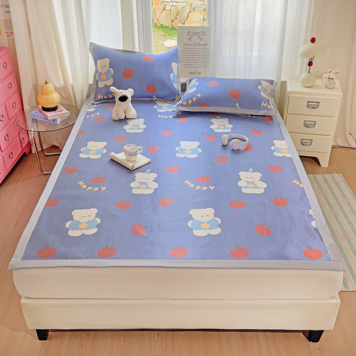 91家纺网 家纺一手货源 找家纺 川悦生活 2026新款时尚数码印花冰藤席 果果小熊