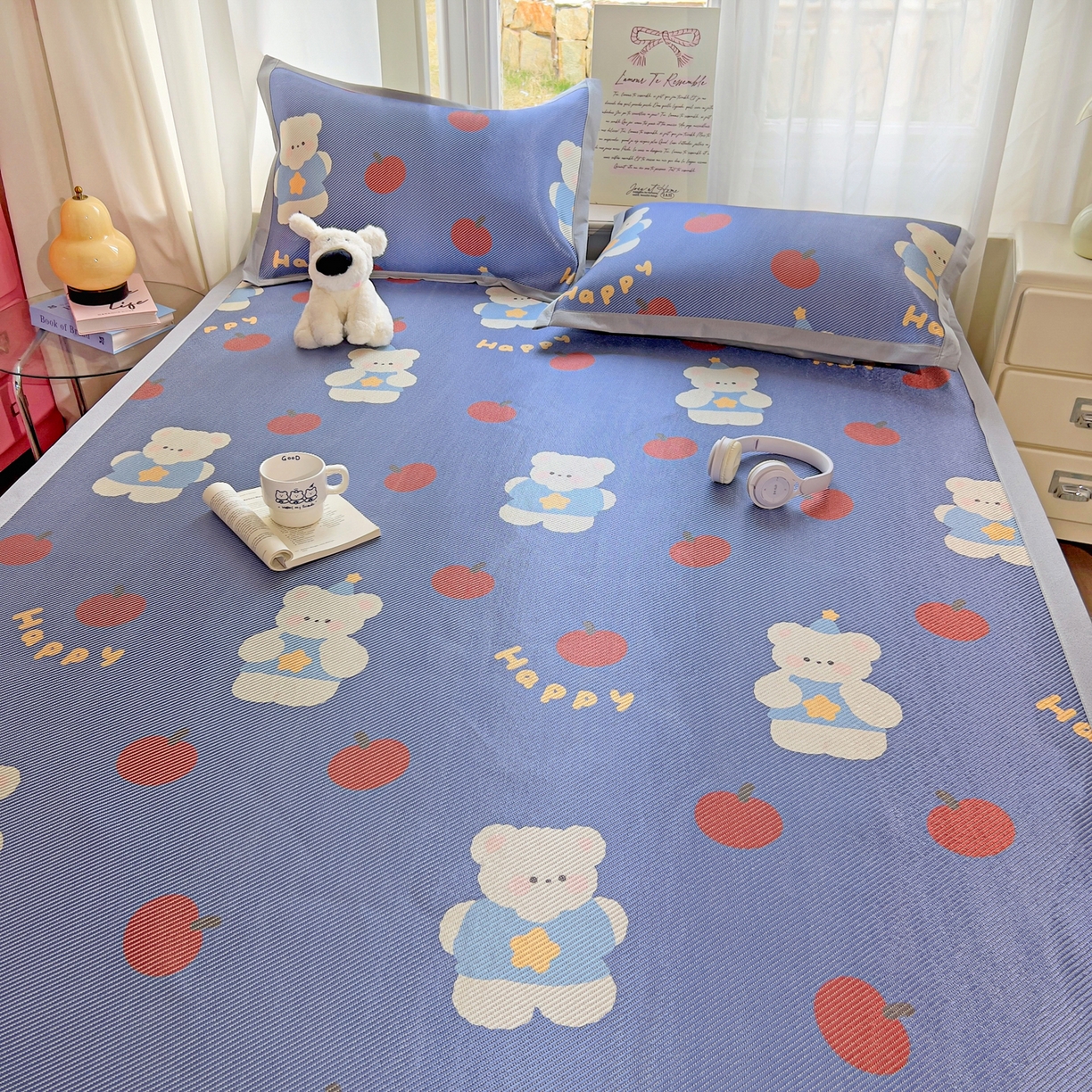 91家纺网 家纺一手货源 找家纺 川悦生活 2026新款时尚数码印花冰藤席 果果小熊