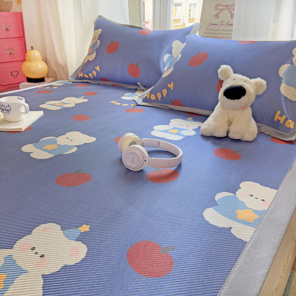 91家纺网 家纺一手货源 找家纺 川悦生活 2026新款时尚数码印花冰藤席 果果小熊