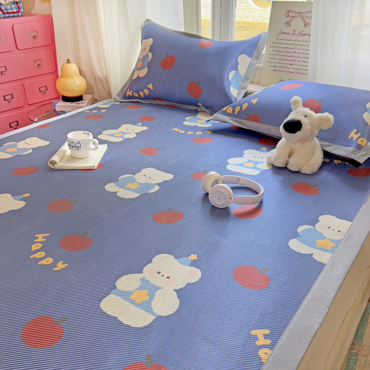 91家纺网 家纺一手货源 找家纺 川悦生活 2026新款时尚数码印花冰藤席 果果小熊