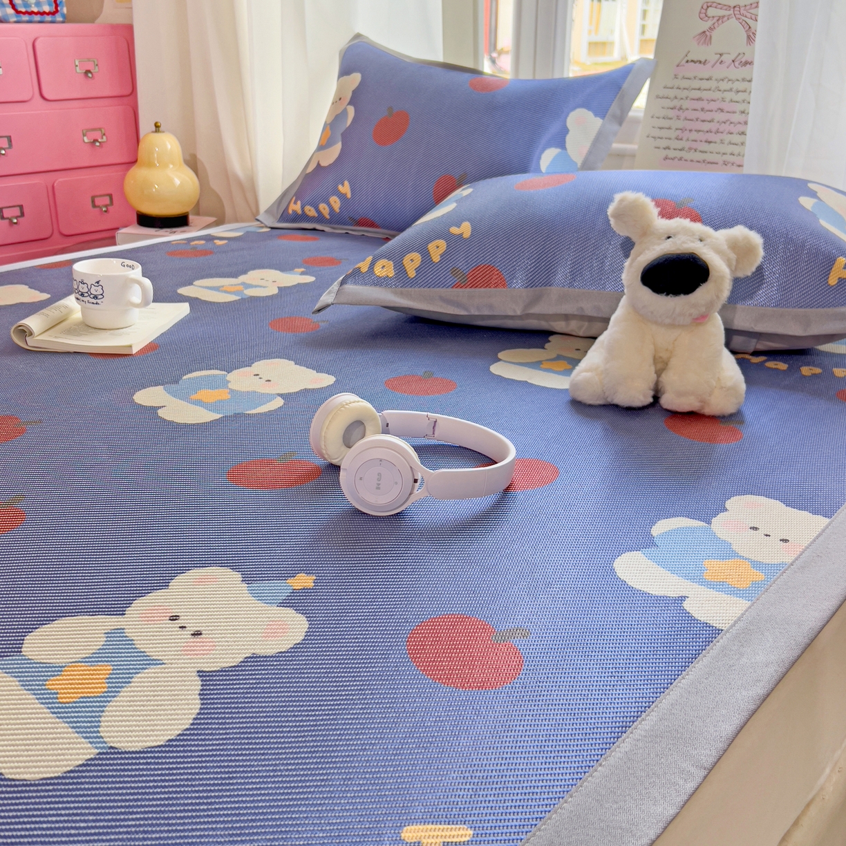 91家纺网 家纺一手货源 找家纺 川悦生活 2026新款时尚数码印花冰藤席 果果小熊