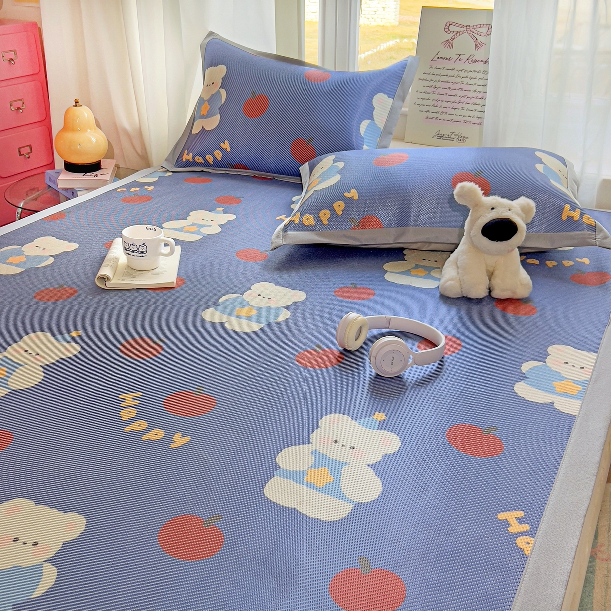 91家纺网 家纺一手货源 找家纺 川悦生活 2026新款时尚数码印花冰藤席 果果小熊