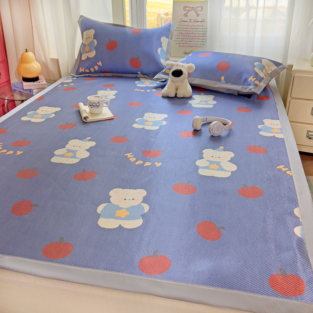 91家纺网 家纺一手货源 找家纺 川悦生活 2026新款时尚数码印花冰藤席 果果小熊