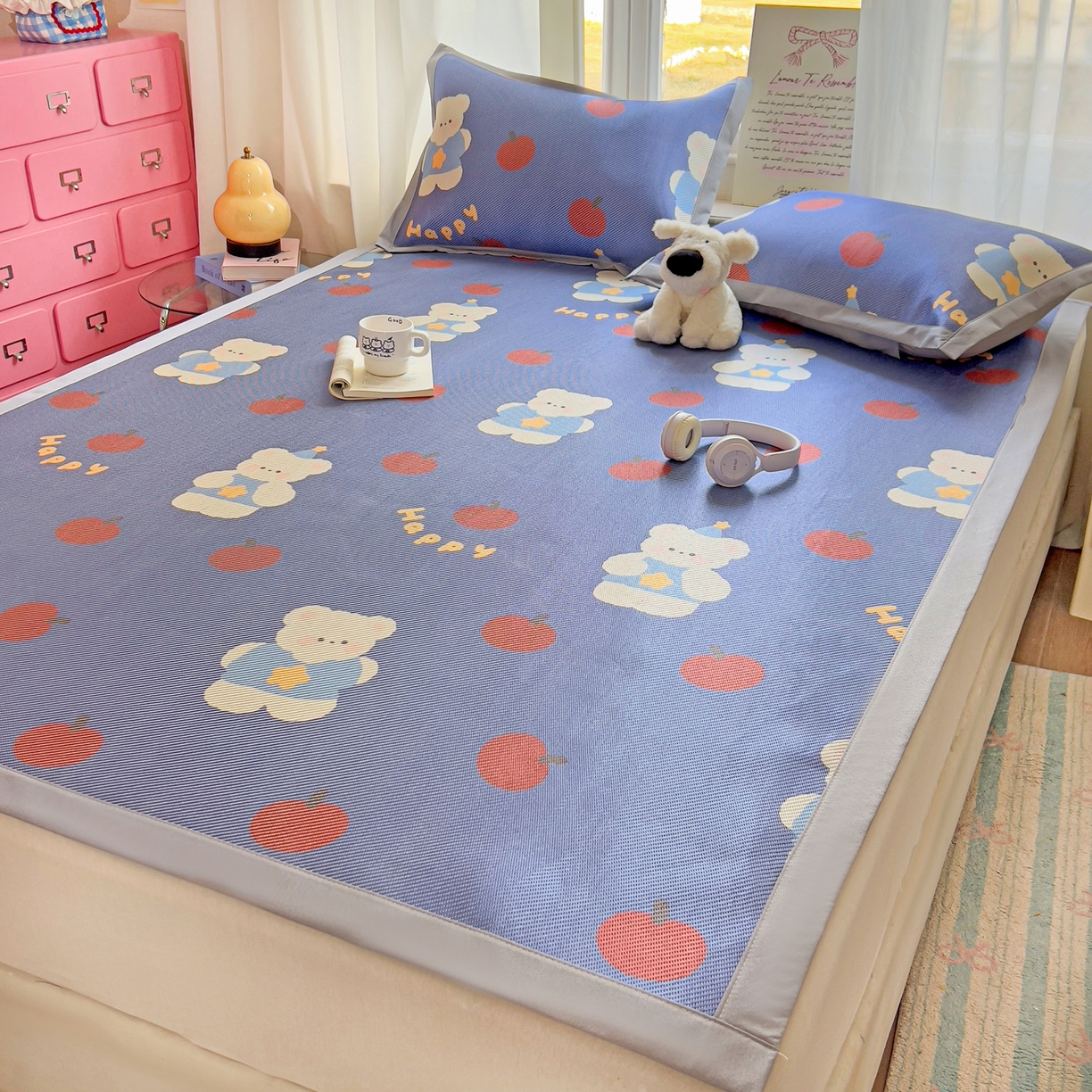 91家纺网 家纺一手货源 找家纺 川悦生活 2026新款时尚数码印花冰藤席 果果小熊