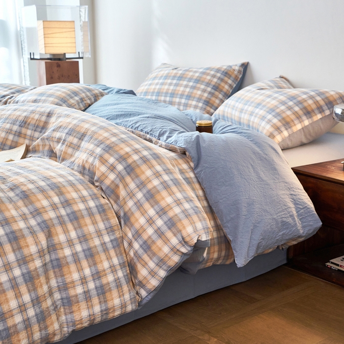 春皖家纺 2026春夏新款全棉纯棉水洗棉四件套 翠竹-蓝格