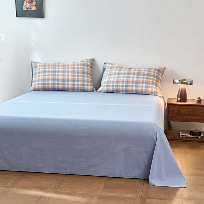 91家纺网 家纺一手货源 找家纺 春皖家纺 2026春夏新款全棉纯棉水洗棉四件套 翠竹-蓝格